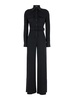 Black Jumpsuit With Buttons And Adjustable Belt In Stretch Satin Woman