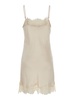 'Chantal' Mini White Dress With Tonal Lace Trim In Silk Woman in Beige