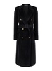 'Jole' Black Double-Breasted Coat with Waist Belt in Alpaca Blend Woman