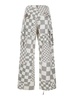 Grey Cargo Jeans With Asymmetric Check Motif In Cotton Denim Man in Grey