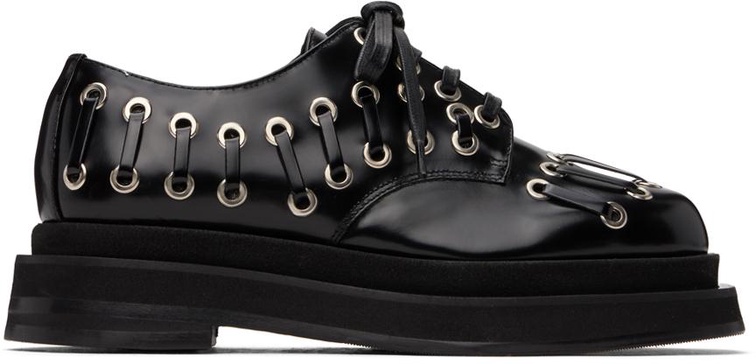 Black Heart Toe Platform Grommet Brogues