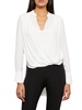 BCBGMAXAZRIA Women's Relaxed Long Sleeve Faux Wrap Blouse Scoop Neck Surplice Top