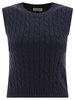 Navy Dazzling Cable Knit Top for Women from Designer Brunello Cucinelli