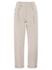 Brunello Cucinelli Baggy Trousers In Stretch Cotton Cover Up With Shiny Bartack