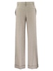 Brunello Cucinelli Flared Loose Fitting Trousers In Sparkling Linen Twill With Necklace