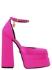 'Aevitas' Fuchsia Pumps with Medusa Charm and Platform in Silk Blend Woman