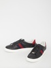 'Gucci Ace' Black Low Top Sneakers with Web Detail GG Supreme Canvas Man