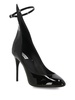 Ankle-buckle patent-leather heeled courts