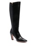 Black Leather Knee-High Heeled Boots