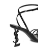 SAINT LAURENT Black Leather Sandals with Metallic Sculpture Heels and Adjustable Ankle Strap