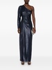 metallic one-shoulder gown