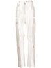 White Wide-Leg Satin Cargo Trousers