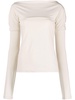 Neutral Boat Neck Draped T-Shirt