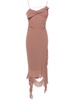 Brown ruffled-strap midi dress