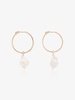 14K yellow gold pearl diamond hoop earrings