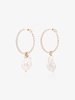 14K yellow gold pearl diamond hoop earrings