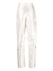 White Wide-Leg Satin Cargo Trousers