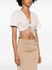 Neutral Beaded Fringe Crop Top