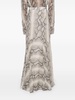 Neutral Snakeskin-Print Silk Skirt