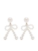 14K Yellow Gold Bow Pearl Earrings