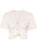 Neutral Beaded Fringe Crop Top