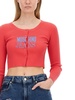 Moschino Jeans Logo Intarsia Knit Cropped Cardigan