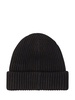 Black Fisherman Rib Beanie with Logo Patch in Wool Blend Woman