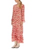 Ganni Tiger-Printed V-Neck Ruffled Maxi Dress