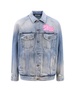 Palm Angels Graffiti Printed Distressed Denim Jacket