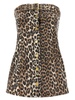 Ganni Leopard Printed Strapless Denim Top