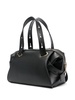 Black synthetic leather handbag with heart logo