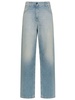 Washed light blue denim loose fit stretch cotton jeans