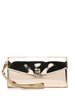 logo-embossed patent leather purse