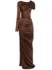 asymmetric draped gown