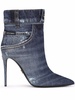 patchwork-denim ankle boots