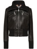 knitted-collar zipped leather jacket