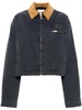 corduroy-collar padded denim jacket