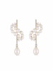 14kt yellow gold pearl and diamond curve form drop earrings