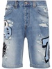 patch-detail distressed denim shorts