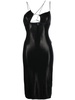 glossy asymmetric-neck dress