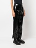 faux-leather patent-finish trousers