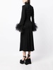 black Odessa feather-trim midi dress