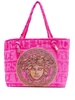 Pink Medusa Head Crystal Embellished Tote Bag