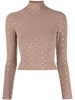 crystal-embellished logo turtleneck top