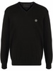 logo-patch V-neck jumper