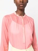 satin-trim semi-sheer shirt