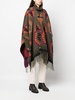 ikat-print fringed wool-blend cape