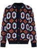 patterned-jacquard wool blend cardigan