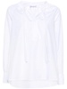 White Drawstring Collar Cotton Blouse