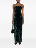 green Samare feather trim velvet gown